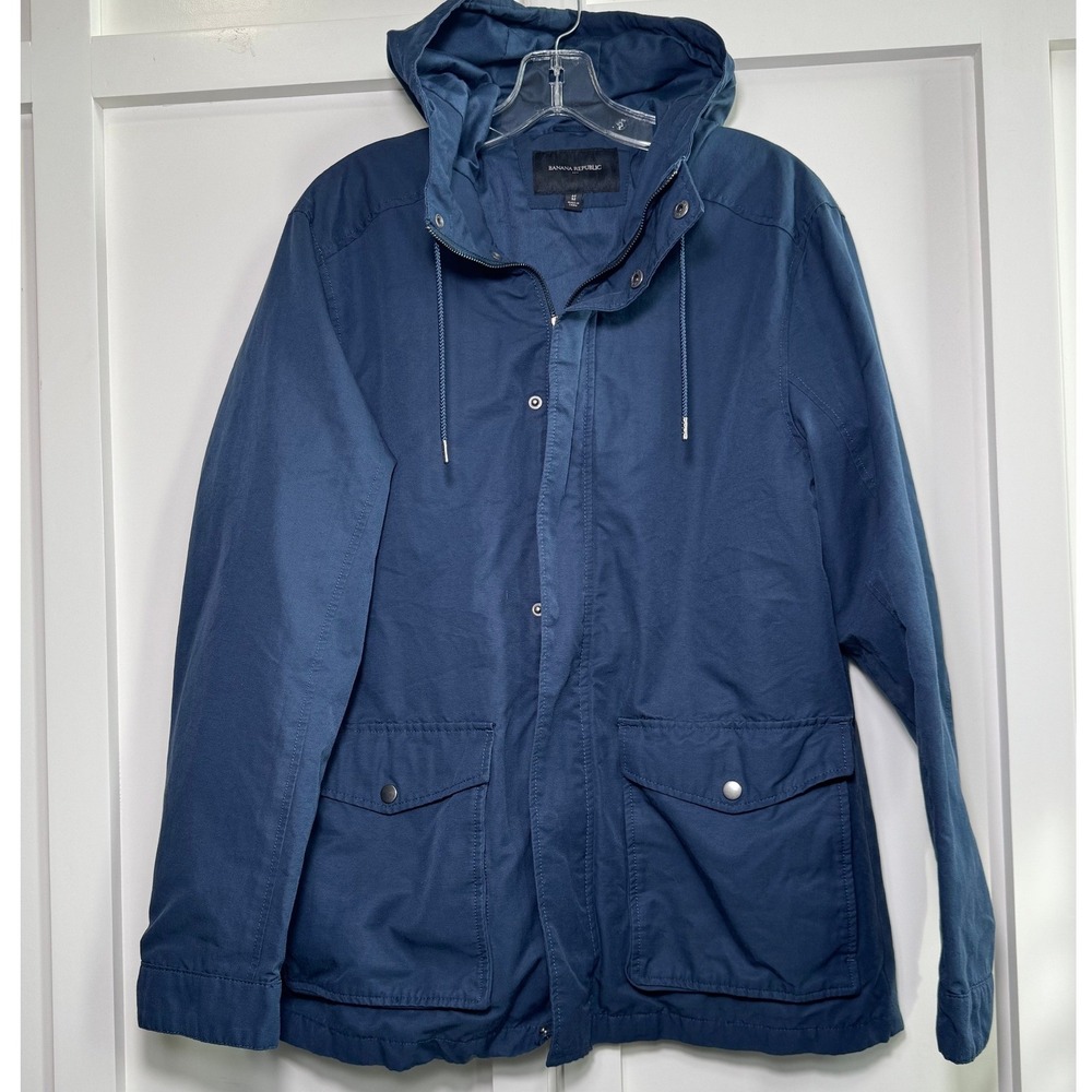 Banana Republic Mens Adventure Jacket Navy Blue Hooded Field Coat M 354145-00-1